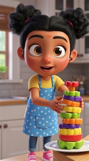 Ava’s Colorful Fruit Tower with a Secret Chocolate Surprise! 🍓🍫