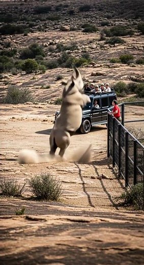 Will the man outrun the charging White Rhinoceros?