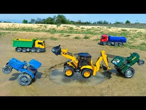 Toy JCB 3DX Excavator Sand Loading | Mini Tractor Carrying Heavy Load