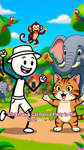 Stickman & Cat Dance Party in the Zoo! 🕺🐱🎶 #StickmanDance #CatDance #FunnyAnimals #Viral #Cute