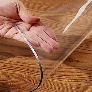 Round PVC Transparent Table Protector Vinyl Table Cover Cloths Plastic Coffee Dinner Table Cover Mat Desk Runner Pad Vinal Thicken Clear Tabletop Blotter 28 Inch Dia Desk Topper Waterproof Non-Slip