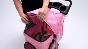 MoNiBloom 3 Wheels Pet Stroller, Foldable Dog Cat Cage Jogger Stroller with Weather Cover for All-Season, Storage Basket and Cup Holder, Breathable and Visible Mesh for Small/Medium Pets, Blue