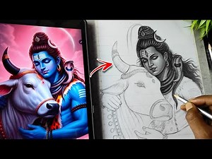 Lord Shiva With Nandi Maharaj Drawing Sketch, Mahadev Drawing, Bholenath Drawing, Step By Step