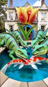 Playing in the giant gecko park