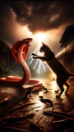 cat or large red snake fight but win 💭 #aivideo #story #shorts