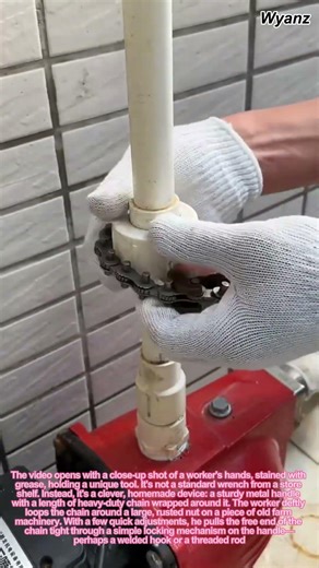 The Ultimate DIY Tool: How a Worker's Adjustable Chain Wrench Solves Any Nut Problem