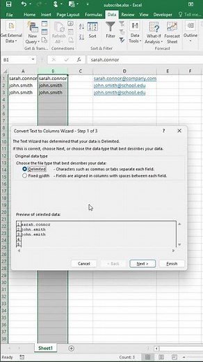 Split First & Last Names from Dot-Separated Emails in Excel
