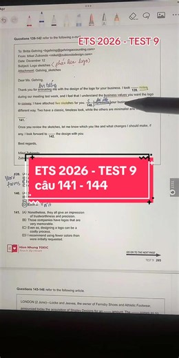 Giải đề ETS 2026 - TEST 9 câu 141 - 144#Toeic #ets2026 #giaide