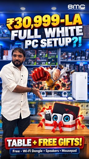 Full White PC Setup at Just ₹30,999 🤍🔥 #trendingshorts #techdeals #bmc #pcsetup #editingpcbuild #pc