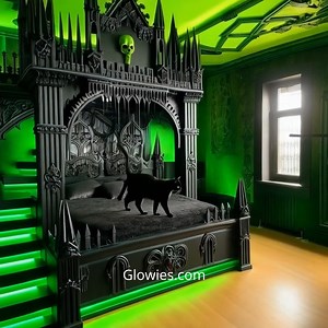 Multi-level Gothic beds are perfect for creating a spooky and stylish bedroom! With dark wood, elegant carvings, and creepy-cool details, these beds look like they belong in a vampire’s castle. The different levels make them extra fun and mysterious, giving your room a dramatic and haunted vibe. Not only do they make your room look amazing, but they’re also great for cats! Cats love to climb, hide, and nap in the cozy spaces of a multi-level bed, making it their own little haunted kingdom. With 