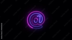 e mail address symbol. neon flat design icon of colorful e-mail symbol