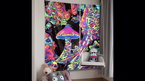ADDWel Blacklight Mushroom Tapestry, Fantastic Upright Tapestry Glow In The Dark, UV Reactive Black Light Tapestries Posters Wall Hanging for Backdrop Bedroom Dorm Living Room Decor(50"x60")