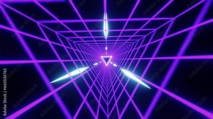 Seamless loop retro 1980s animation triangle grid synthwave tunnel. Background for music video. Video games. Old style. Purple Retro Futuristic 80s Vaporwave 4K Loop Motion Background Animation