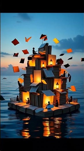 AI-Generated Floating Library of Books #shorts #ai #books #library #imagination #animation #fantasy