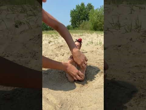 Experiment 15: Olga gets Revenge and Mila's Feet are Tickled! Buried in the Sand Public Beach Tickle