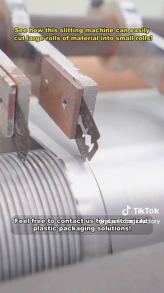 See how this slitting machine can easily cut large rolls of material into small rolls! #plasticpackaging #packagingbags #Factory #Sourcemanufacturer #customizable #fyp