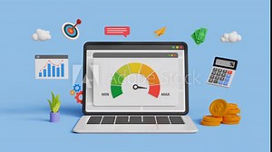 Risk management concept. High risk, high return, performance indicator, risky market investments. Maximum risk factor and invest strategy. 3D laptop with maximum risk speedometer. 4K 3D animation