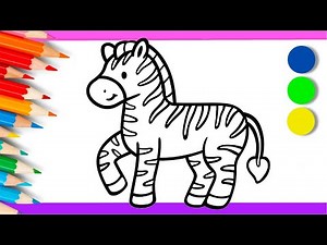 Zebra Coloring for Kids | Easy Cute Zebra Drawing | Learn Colors with Animals
