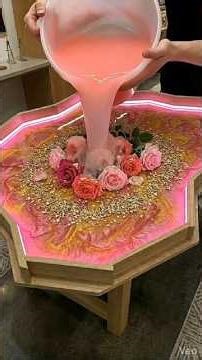 Satisfying Epoxy Resin Pour: Glowing Floral Coffee Table DIY #ResinArt #shorts #EpoxyResin