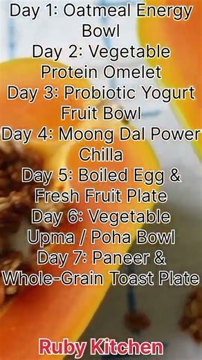 Day 1: Oatmeal Energy BowlDay 2: Vegetable Protein Omelet 7 days diet plan