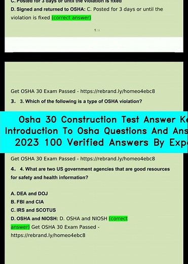 Osha 30 Construction Test Answer Key Introduction To Osha Questions And Answers 2023 100 Verified An