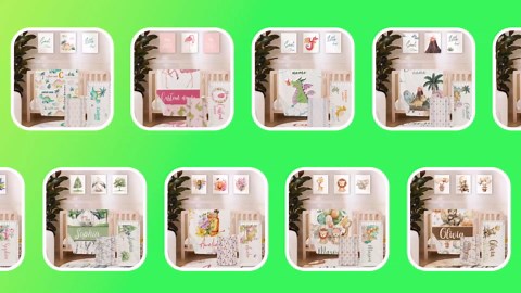 Personalized Baby Crib Bedding Set for Baby Girls, Yellow Bee Pattern Custom Name Baby Crib Sets 5-Pcs, Toddler Double Layer Blanket Fitted Sheets Changing Pad Cover Rug Wall Art Set