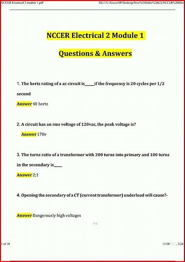 Nccer Electrical 2 Module 1 Actual Questions And Verified An video