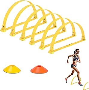 Hikeen Agility Training Hurdles Speed Training Equipment for Soccer, Adjustable Agility Hurdles Training for Football Exercise Footwork Training with 6 Agility Hurdles, 12 Cones,1 Carrying Bag