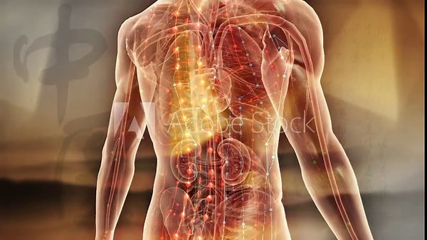 Video of human skeleton meridians, traditional Chinese medicine physiotherapy, holographic projection