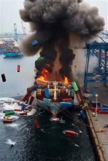 Container Box Ship Explosion #viral #cctv #videoshort #ship