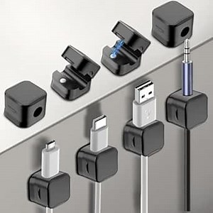 24pcs Magnetic Cable Clips, Cord Management with Strong Self-adhensive, Desk Cord Holder, Wire Organizer for Office, Home, Durable, Reusable (Black)