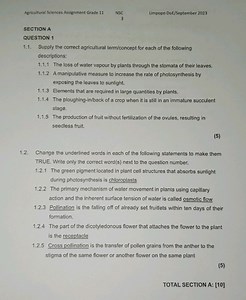 Agricultural Sciences Assignment Grade 11SECTION AQUESTION ... | Filo