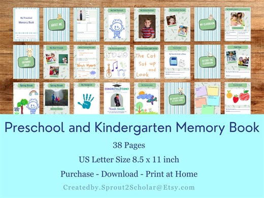 Preschool and Kindergarten Memory Book - Printable and Editable - 38 Pages - Etsy