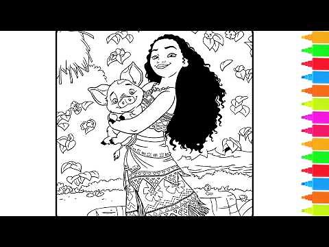 Coloring Moana, Maui, Pua and Hei Hei the Rooster | Disney Moana Coloring Book Pages