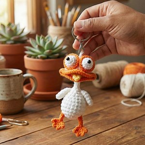Funny Crochet Duck Keychain, Goofy Amigurumi Bag Charm - Etsy