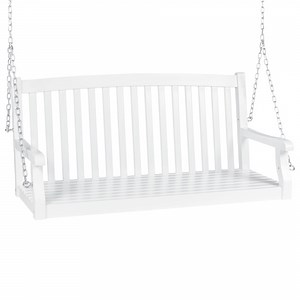 Best Choice Products 48in Wood Porch Swing Outdoor Patio Hanging Bench Chair w/ Mounting Chains, 500lb Capacity - White