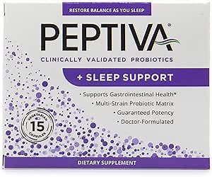 Peptiva 26 Billion CFU Probiotic and Sleep Support - Clinically Validated Multi-Strain Probiotic - Lactobacillus and Bifidobacterium, Melatonin - 15 Count