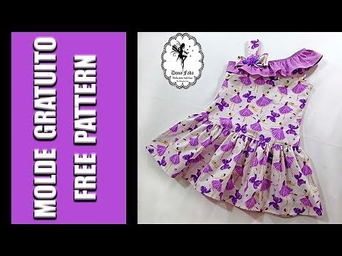 Vestido de Ombro Único 5 a 8 anos Molde Gratuito