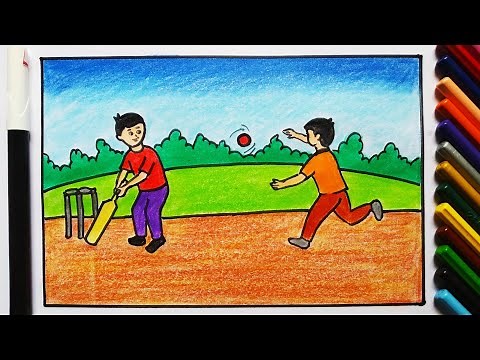 Boys Playing Cricket Easy Drawing 🏏 || Cricket Player Drawing | Batsman Drawing