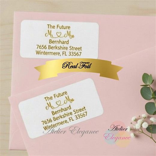 Foil Label, Custom Address Label, Future Mr & Mrs, Any Name, Envelope Labels, Wedding, Heart Script, Customized, Gold Foil, Clear, FMM3 - Etsy