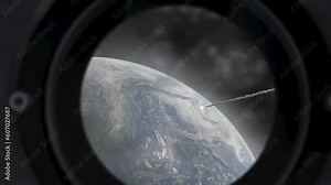 Meteor shower over earth from space shuttle window view Cinematic view of Meteors asteroids burning over earth seeing from shuttle window