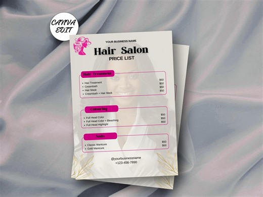 Hair Salon Price List Template Editable Hair Services Menu Canva Beauty Pricing Sheet Modern Salon Pricelist DIY - Etsy