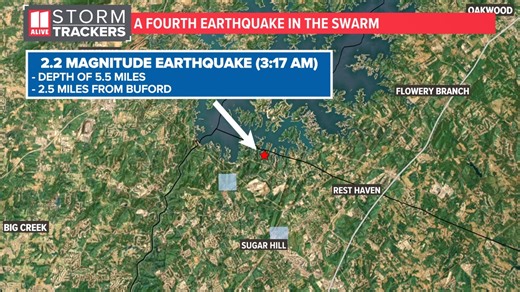 Fourth earthquake shakes area near Lake Lanier in what scientists are calling an 'earthquake swarm'
