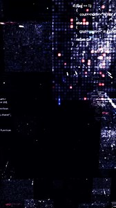 Digital program codes moving asymmetrically on a dark screen. Animation. Visualization of the neural network consuming information and learning, seamless loop.