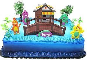 Barney Birthday Cake Topper Set with Barney and Friends and Decorative Themed Accessories (Unique Design)