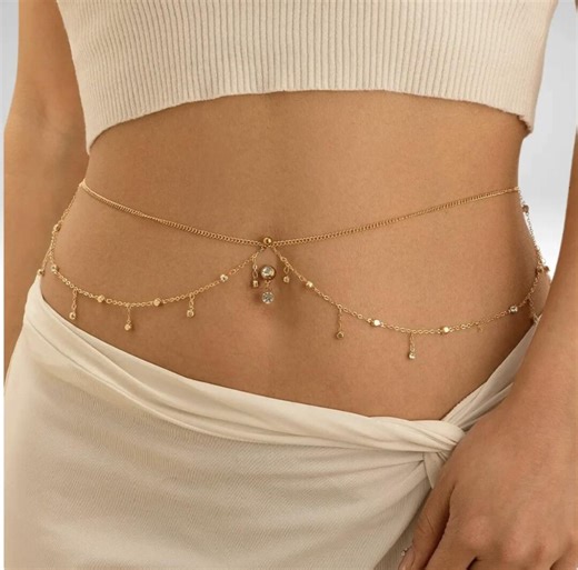 Navel Piercing Dangle Waist Chain, Minimalist Layered Belly Chain, Festival and Beach Waist Chain - Etsy
