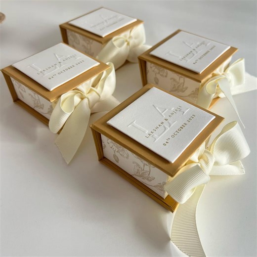 Custom Wedding Favor Box: Personalized Ribbon, Foil Print (50 Pcs Minimum) - Etsy