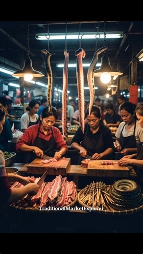 Step into a rare and unfiltered look at a traditional Asian snake market. Skilled vendors prepare fresh snake meat with precision, surrounded by hanging snakes and a bustling wet market atmosphere. This documentary-style footage reveals cultural traditions, unique street food practices, and the raw reality of local market life rarely seen by outsiders. #AsianMarket#SnakeMarket#TraditionalMarket | Traditional Markets