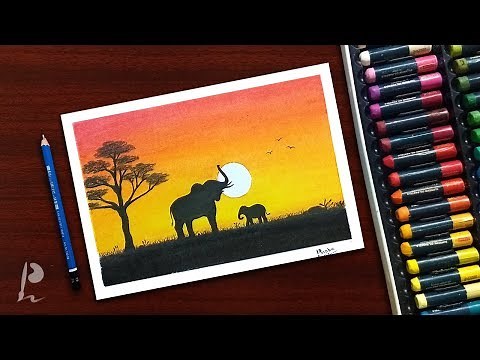 African Sunset Scenery Drawing with Oil Pastels | PrabuDbz Art