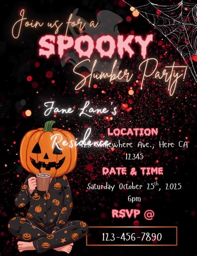 Digital Spooky Slumber Party Invite. Editable Halloween Sleepover Kids or Adults Template. - Etsy